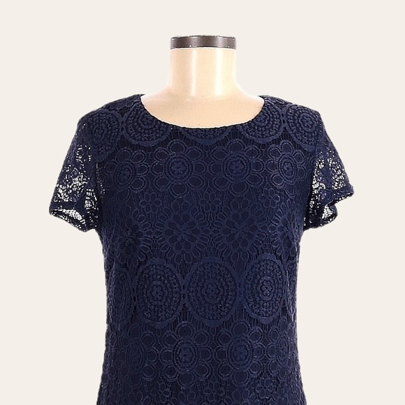 Laundry by Shelli Segal Navy Blue Lace A-Line Dress Size 6 Boho Cocktail Party - Picture 3 of 8